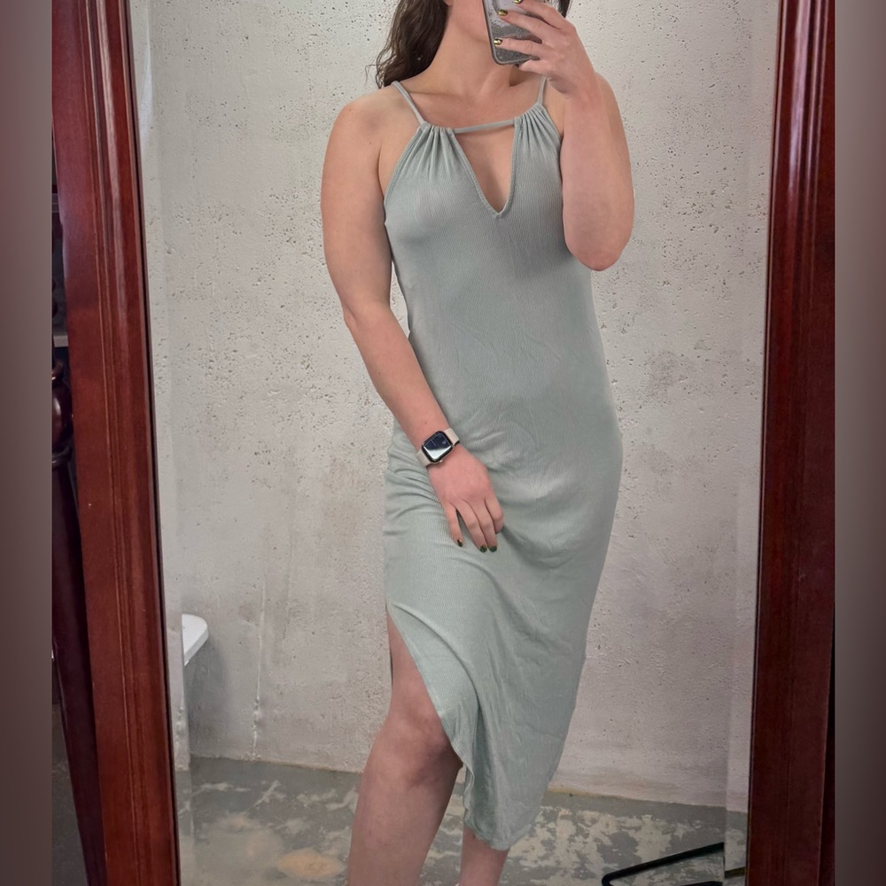 Micheal Stars Midi Dress Ribbed Pistachio Green Halter Style Size Medium